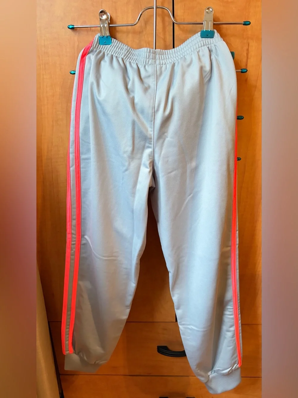 adidas Youth Light Gray Joggers with Coral Stripe - Picture 4 of 4